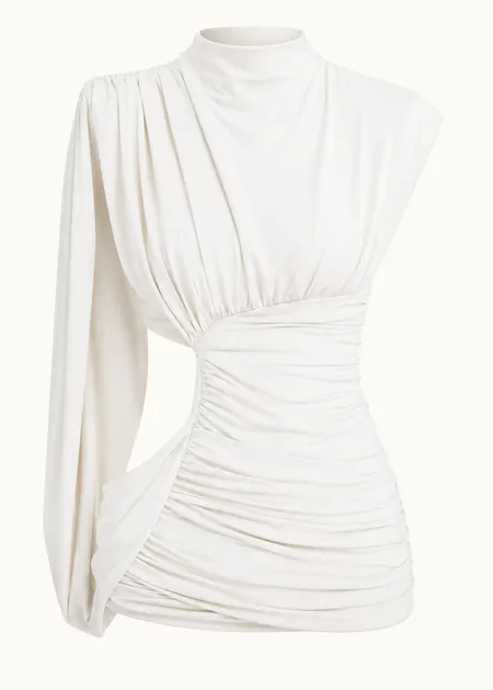 Blusa com Gola Alta e Franzido Lateral Lilo Off White