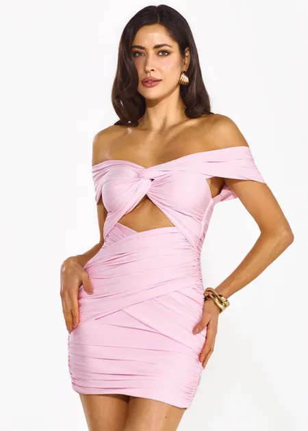 VESTIDO CURTO RECORTE VAZADO FLÓRIDA  ROSA CLARO