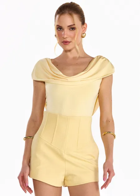 Body Ombro a Ombro Drapeado Karoline Amarelo Manteiga