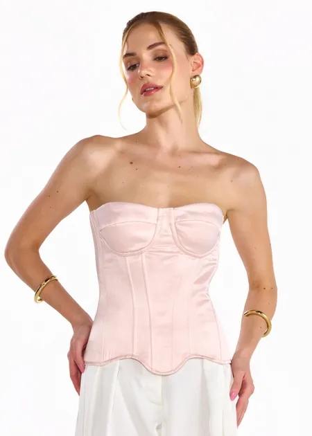 Corset Overbust Acetinado com Fechamento em Zíper Paula Rosa