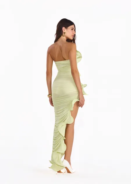 Vestido Longo de Tule Plissado Sem Alças Barbie Verde Vestido Longo de Tule Plissado Sem Alças Barbie Verde