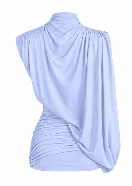 Blusa com Gola Alta e Franzido Lateral Lilo Azul Claro Blusa com Gola Alta e Franzido Lateral Lilo Azul Claro