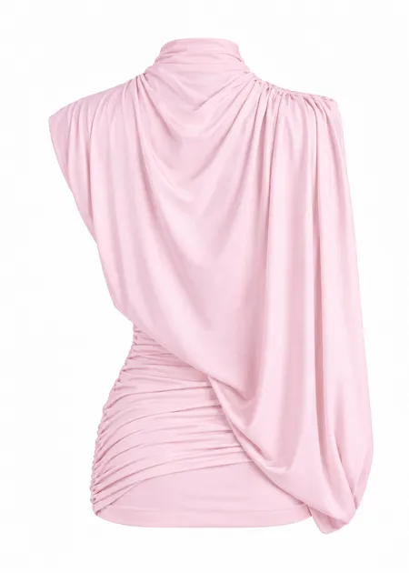 Blusa com Gola Alta e Franzido Lateral Lilo Rosa Claro Blusa com Gola Alta e Franzido Lateral Lilo Rosa Claro