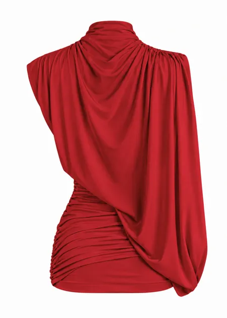 Blusa com Gola Alta e Franzido Lateral LiloVermelho Blusa com Gola Alta e Franzido Lateral LiloVermelho
