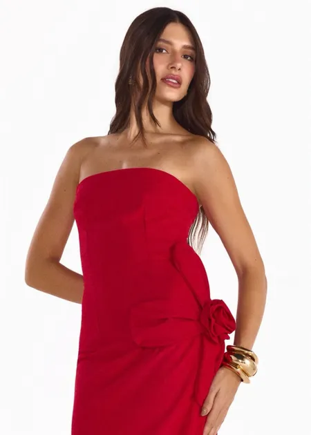 Vestido Longo Sem Alças de Alfaiataria Tyla Vermelho