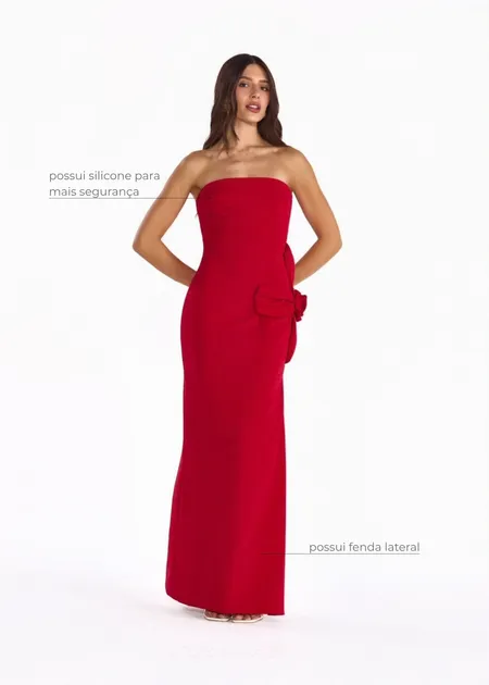 Vestido Longo Sem Alças de Alfaiataria Tyla Vermelho