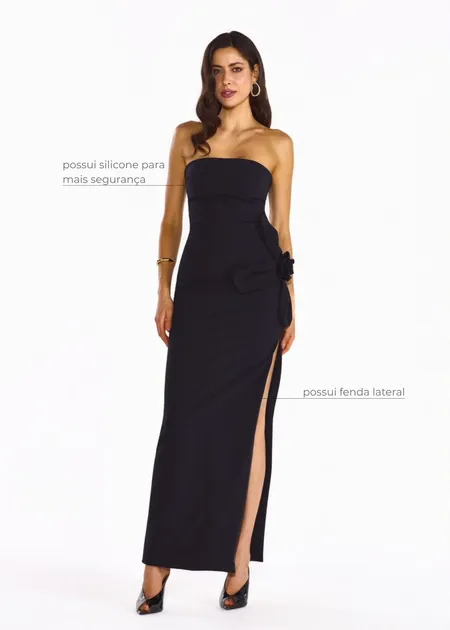 Vestido Longo Sem Alças de Alfaiataria Tyla Preto