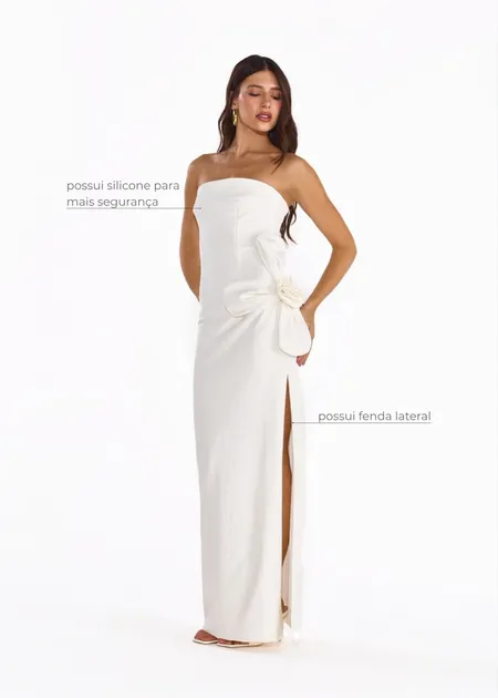 Vestido Longo Sem Alças de Alfaiataria Tyla Branco